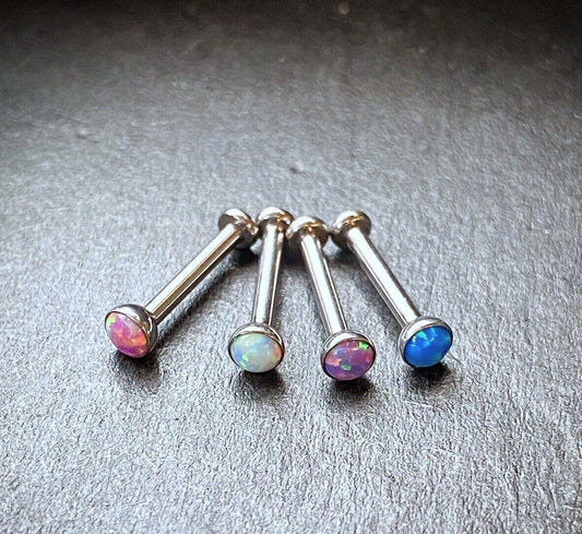 1pc Titanium Push In Opal 16g Labret Monroe Stud Lip Ring Helix Ear Cartilage