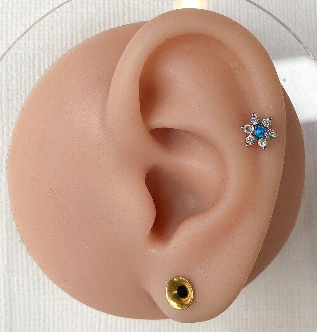 1pc Opal & CZ Star 16g Internally Threaded 1/4" or 5/16" Steel Labret Monroe