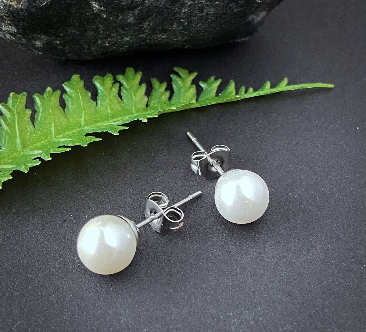 PAIR Synthetic Pearl 316L Surgical Steel Stud Earrings - choose from 3mm to 7mm