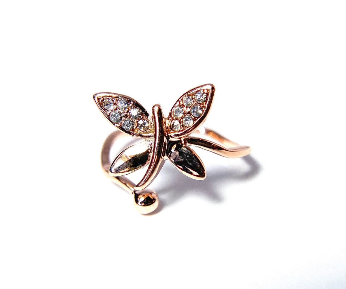 Rose Gold Plated Multi-Paved CZ Gem Butterfly Adjustable Mid Ring / Toe Ring