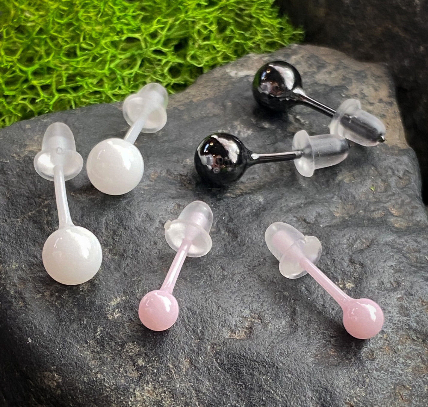 PAIR of All Ceramic Ball Stud Earrings - Choose 4mm or 6mm, Pink, Black or White