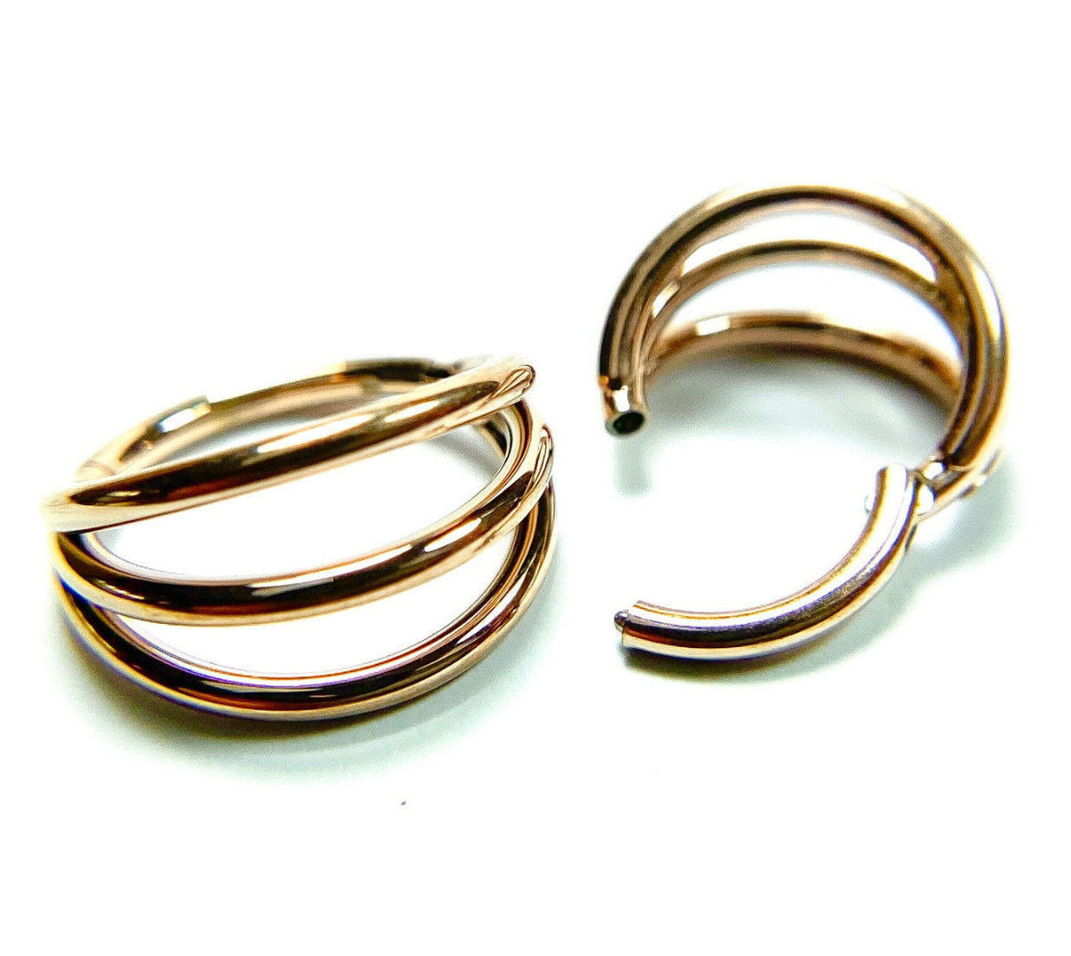 1pc Solid Titanium Triple Hoop Hinged Segment Ring Helix Cartilage Clicker (Color: Rose Gold)