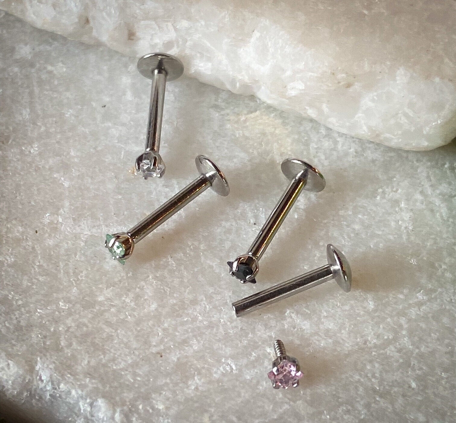 4pc Value Pack Internally Threaded Surgical Steel Labret w/ Prong Set Square Gem