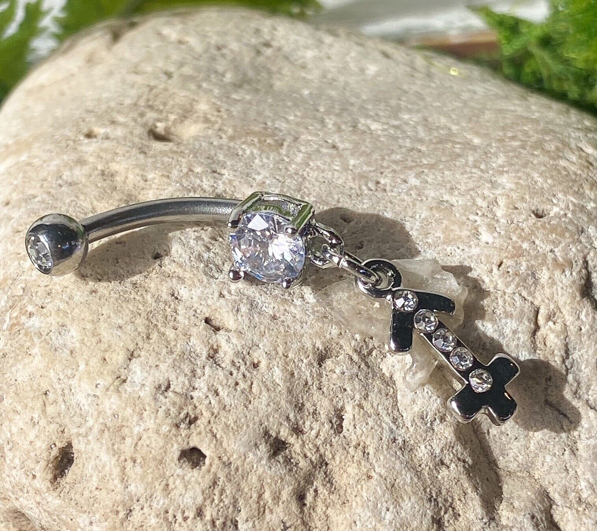Zodiac Sign Paved CZ Gem Belly Ring Pierced Navel Astrology 14g Surgical Steel  (Sign: Sagittarius)