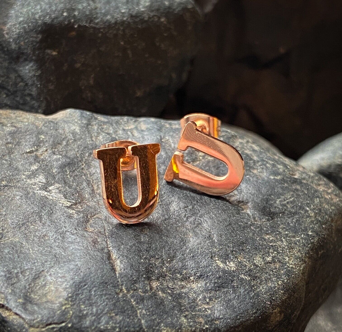 PAIR Rose Gold Plated Steel Initial / Alphabet 20g Earrings - A to Z available! (Letter: U)