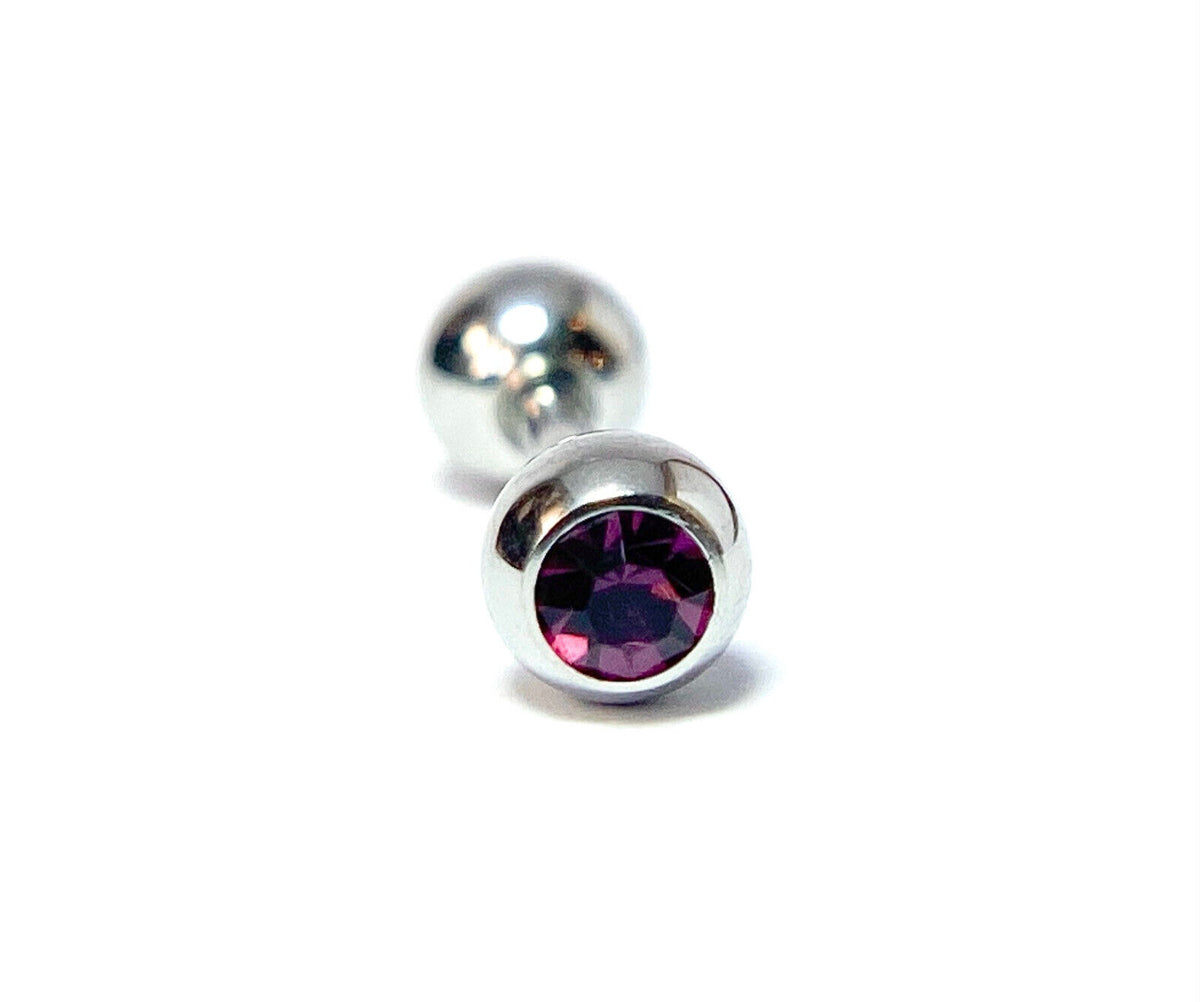 1pc Press-Fit Gem 316L Surgical Steel Barbell Tragus Stud Ring 16g 1/4" (6mm) (Color: Purple)