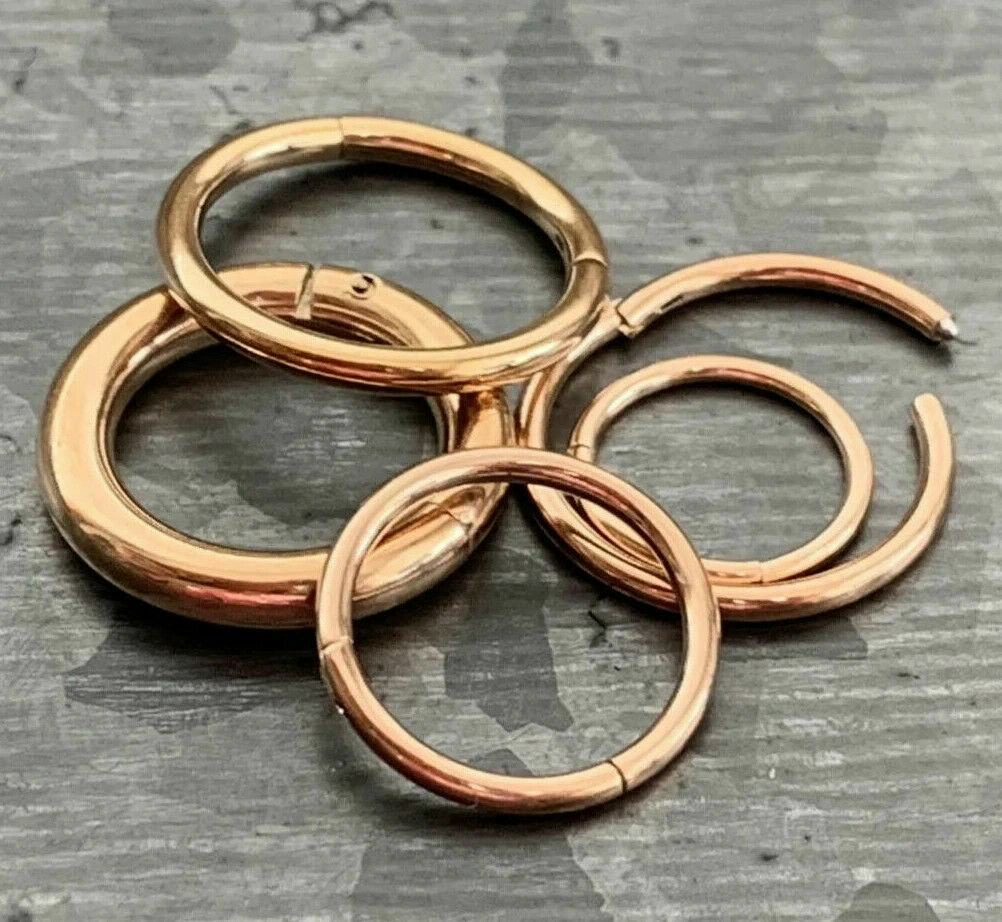 PAIR of Hinged Segment Rings Septum Clicker Hoops PVD over 316L Surgical Steel  (Color: Rose Gold)
