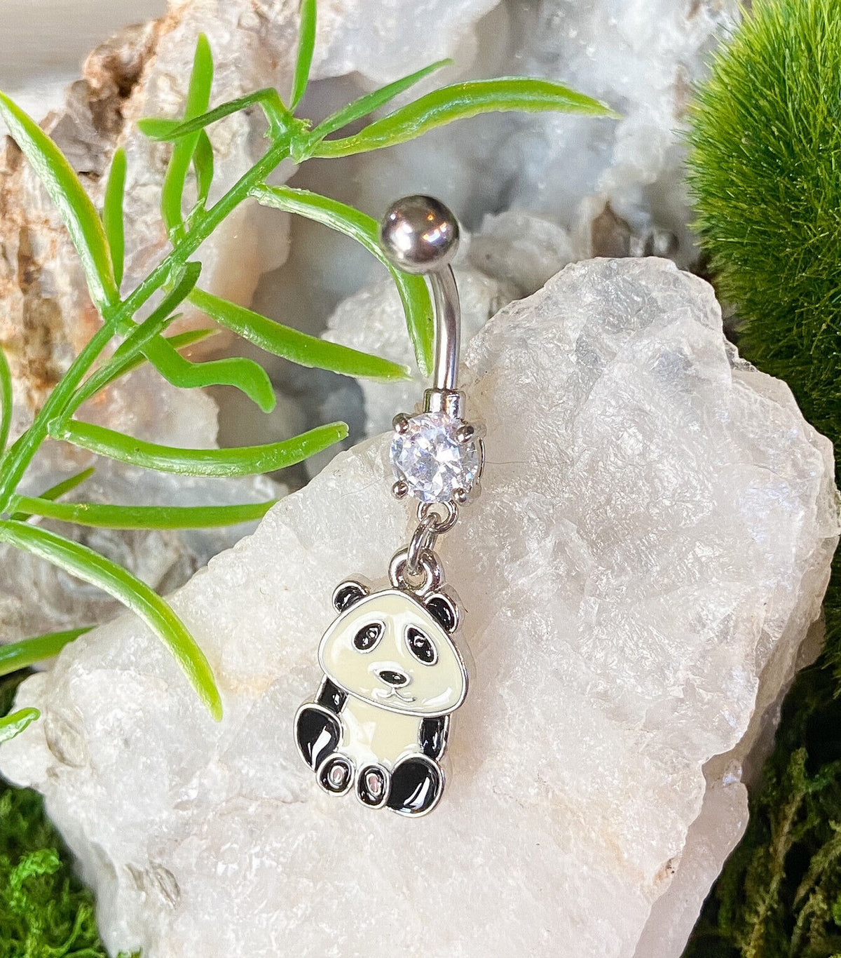 Panda Bear Clear Gem Dangle Belly Ring Navel Piercing Pierced Naval Body Jewelry