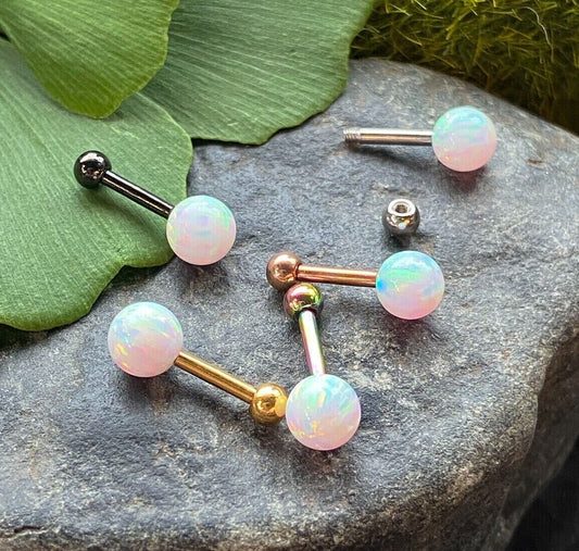 1pc Opal Ball Internally Threaded Tragus Helix Cartilage Ring Barbell 16g 1/4"