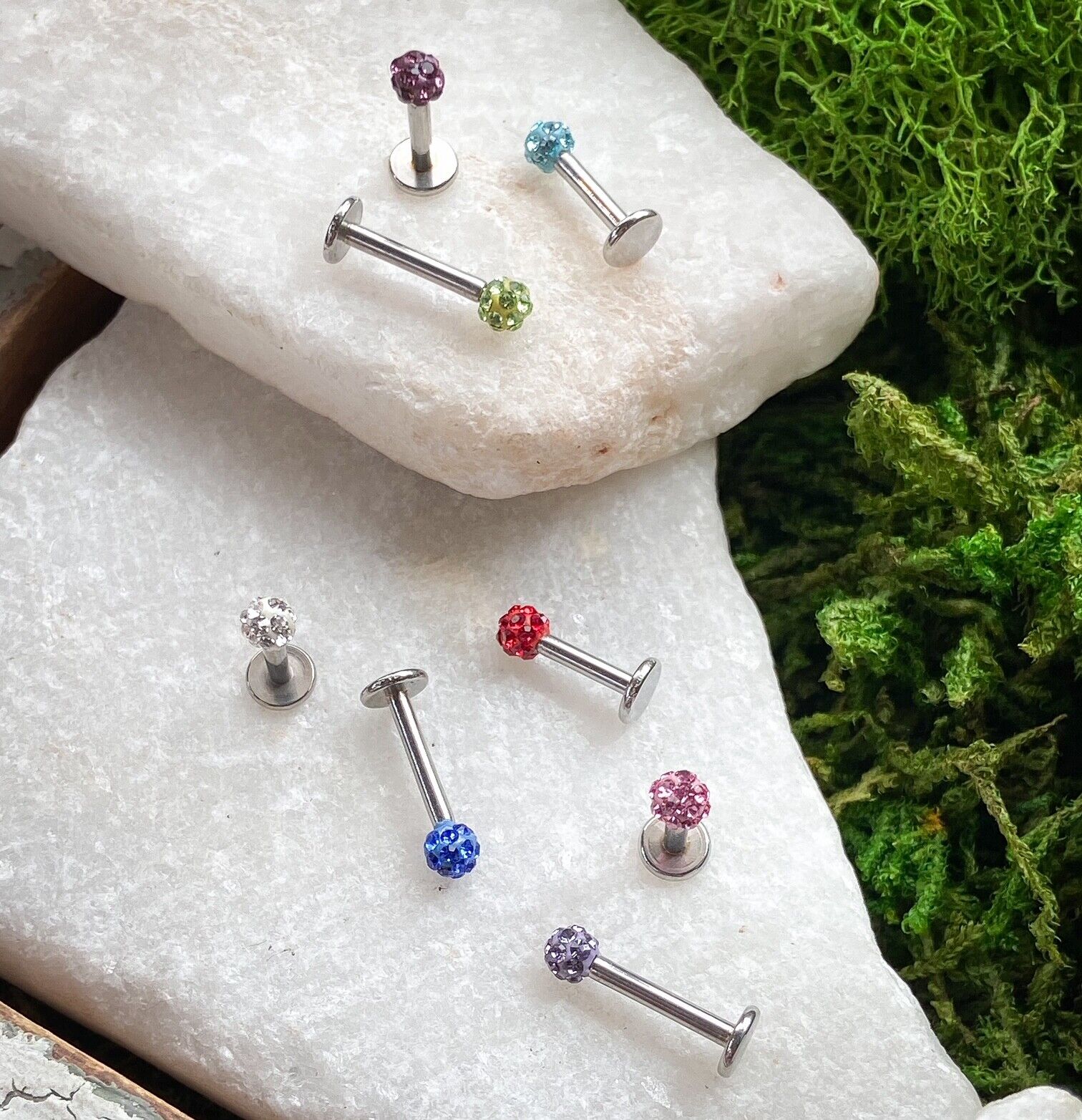 Internally Threaded Labret w/Ferido Crystal 3mm Gem Ball - CHOOSE YOUR COLOR