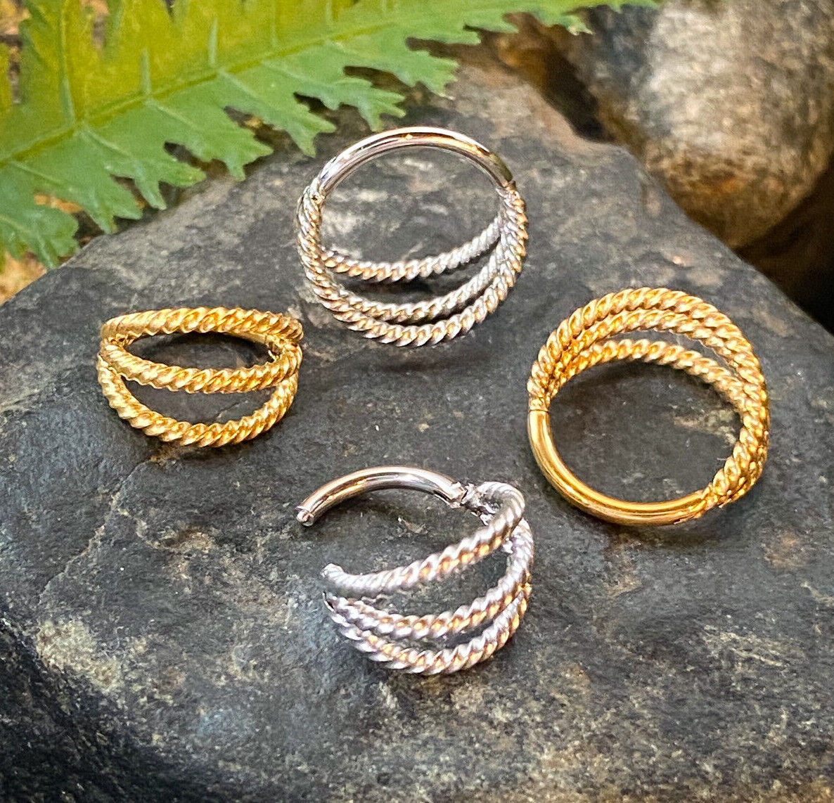 1pc Triple Braided Hinged Segment Ring 16g Helix Septum Clicker Surgical Steel