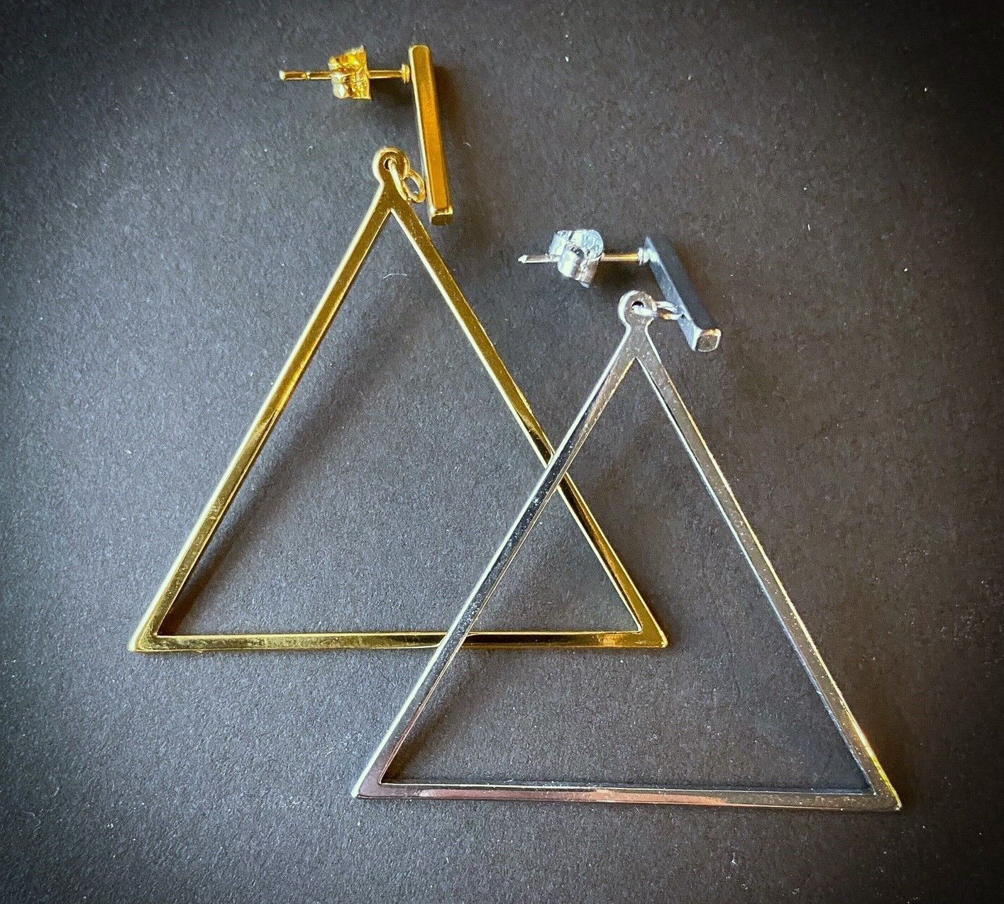 PAIR of Bar & Triangle Dangle 20g Earrings Studs Stainless Steel