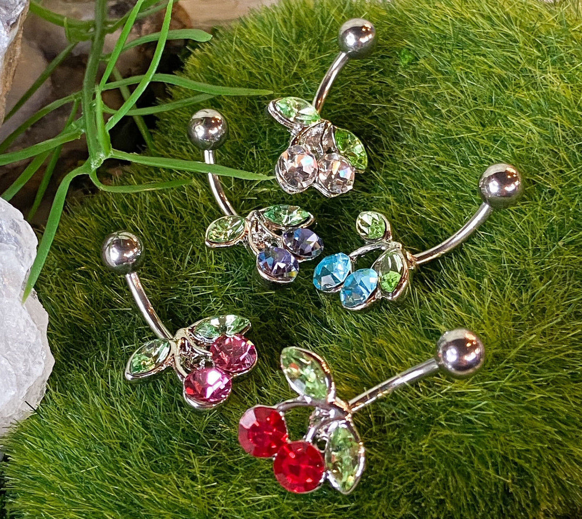 1pc Cherry CZ Gem Belly Ring Navel Piercing Pierced Naval Cherries Body Jewelry