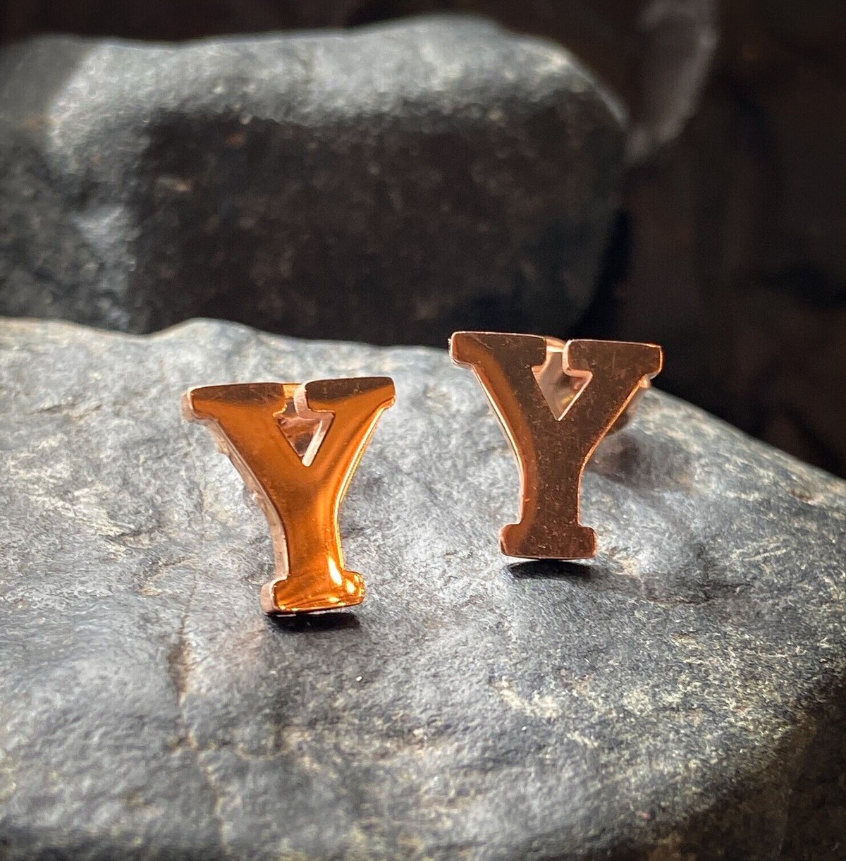 PAIR Rose Gold Plated Steel Initial / Alphabet 20g Earrings - A to Z available! (Letter: Y)