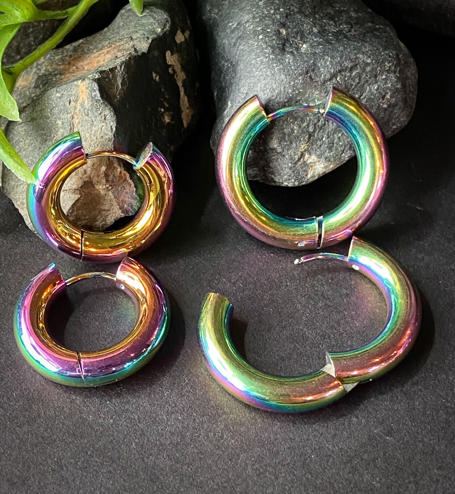 PAIR Stainless Steel Chunky Hoop Hinged Earrings 5mm Wide 20g Men or Women (Color: Multi-Color)