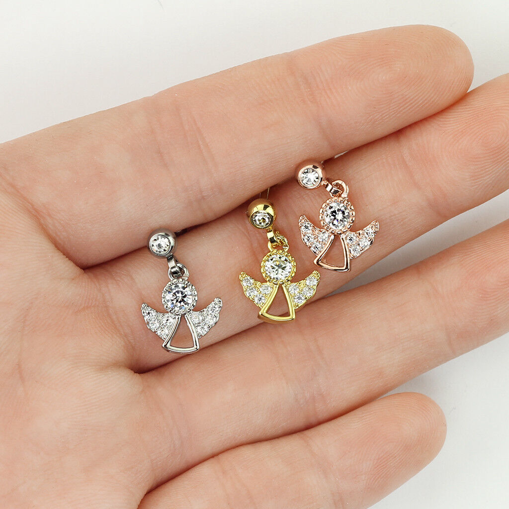 1pc CZ Gem Angel Dangle Surgical Steel Tragus Cartilage Barbell Ring 16g 1/4