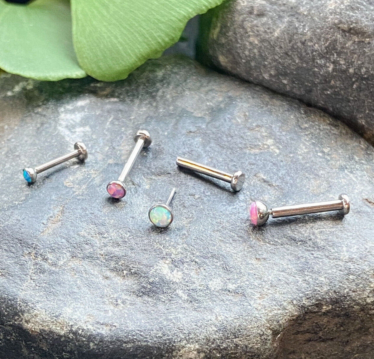 1pc Titanium Push In Opal 16g Labret Monroe Stud Lip Ring Helix Ear Cartilage