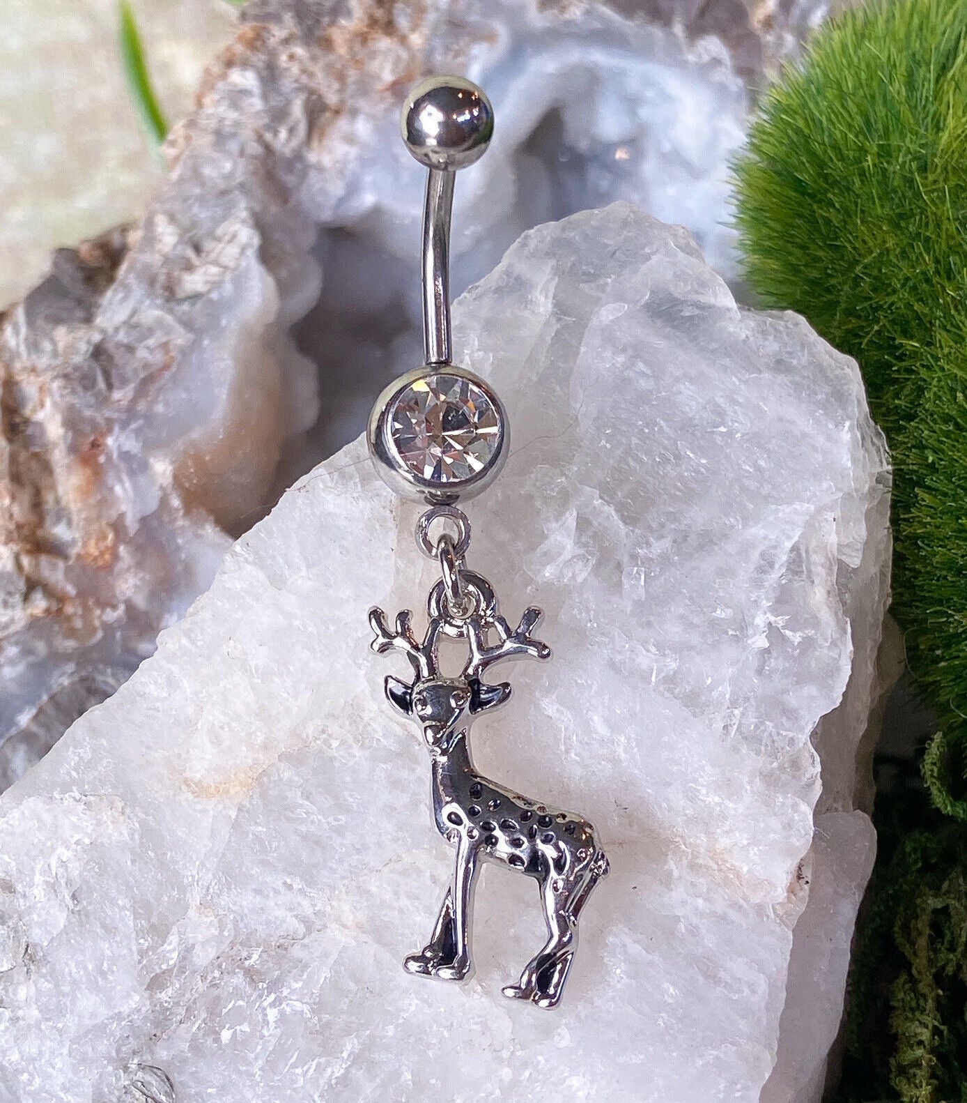 Deer / Buck Gem Dangle Belly Ring Navel Piercing Pierced Naval Body Jewelry