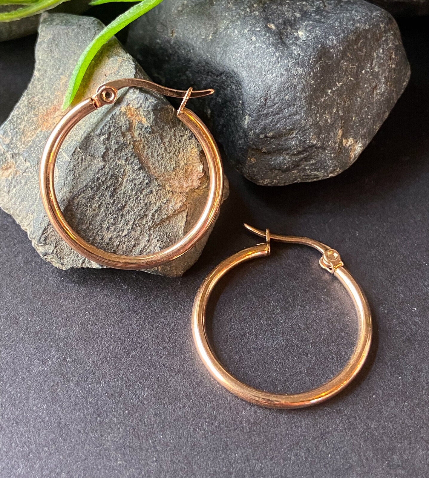 PAIR of Round Hoop Earrings 22g Rose Gold Ion Plated Stainless Steel