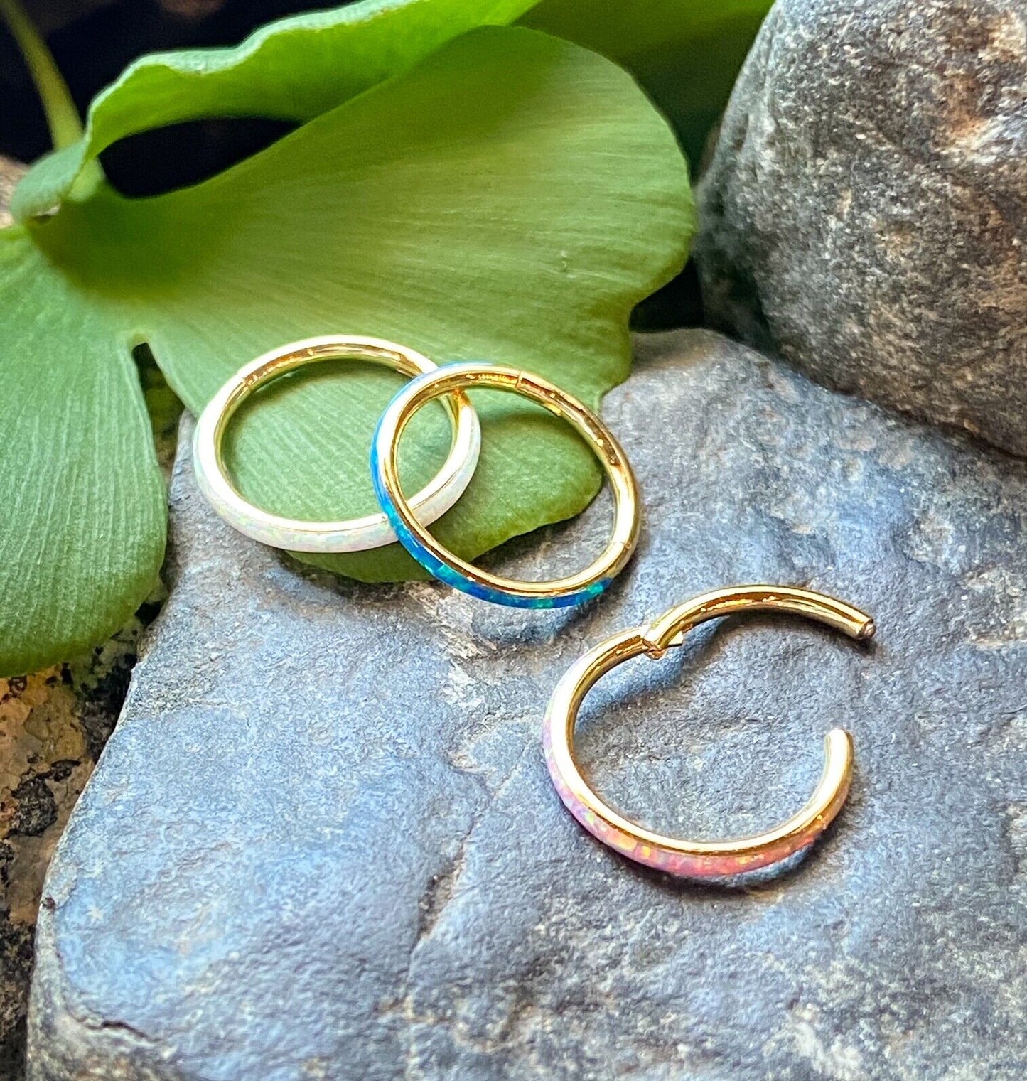 1pc Opal Outer Edge Hinged Segment Ring Septum Orbital Helix Ear Cartilage (Color: Gold - Pink)