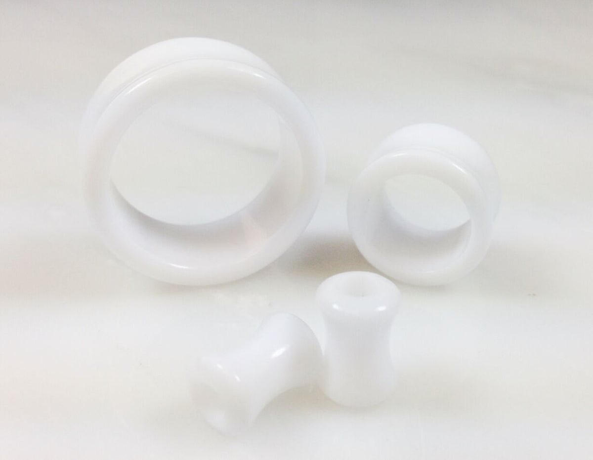 PAIR Solid Color Ear Tunnels Plugs Gauges Earlets - 3mm through 30mm available (Main Color: White)