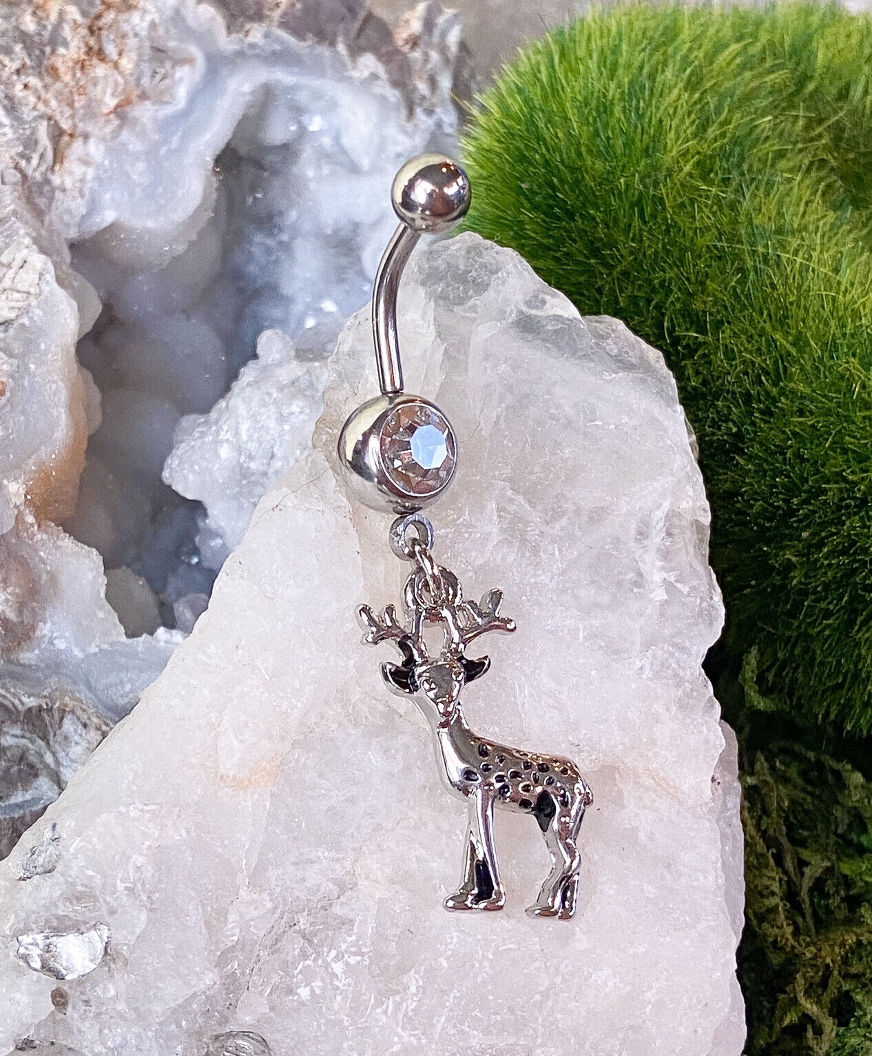 Deer / Buck Gem Dangle Belly Ring Navel Piercing Pierced Naval Body Jewelry