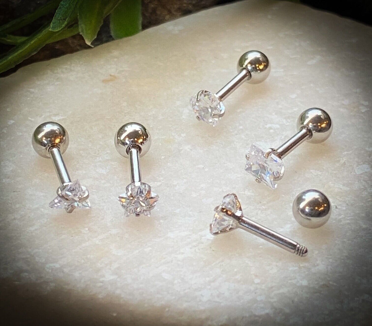 5pc CZ Gem Shapes Tragus Rings Value Pack Cartilage Barbells Helix 16g Piercing