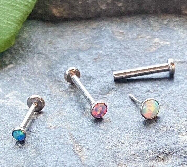 1pc Titanium Push In Opal 16g Labret Monroe Stud Lip Ring Helix Ear Cartilage