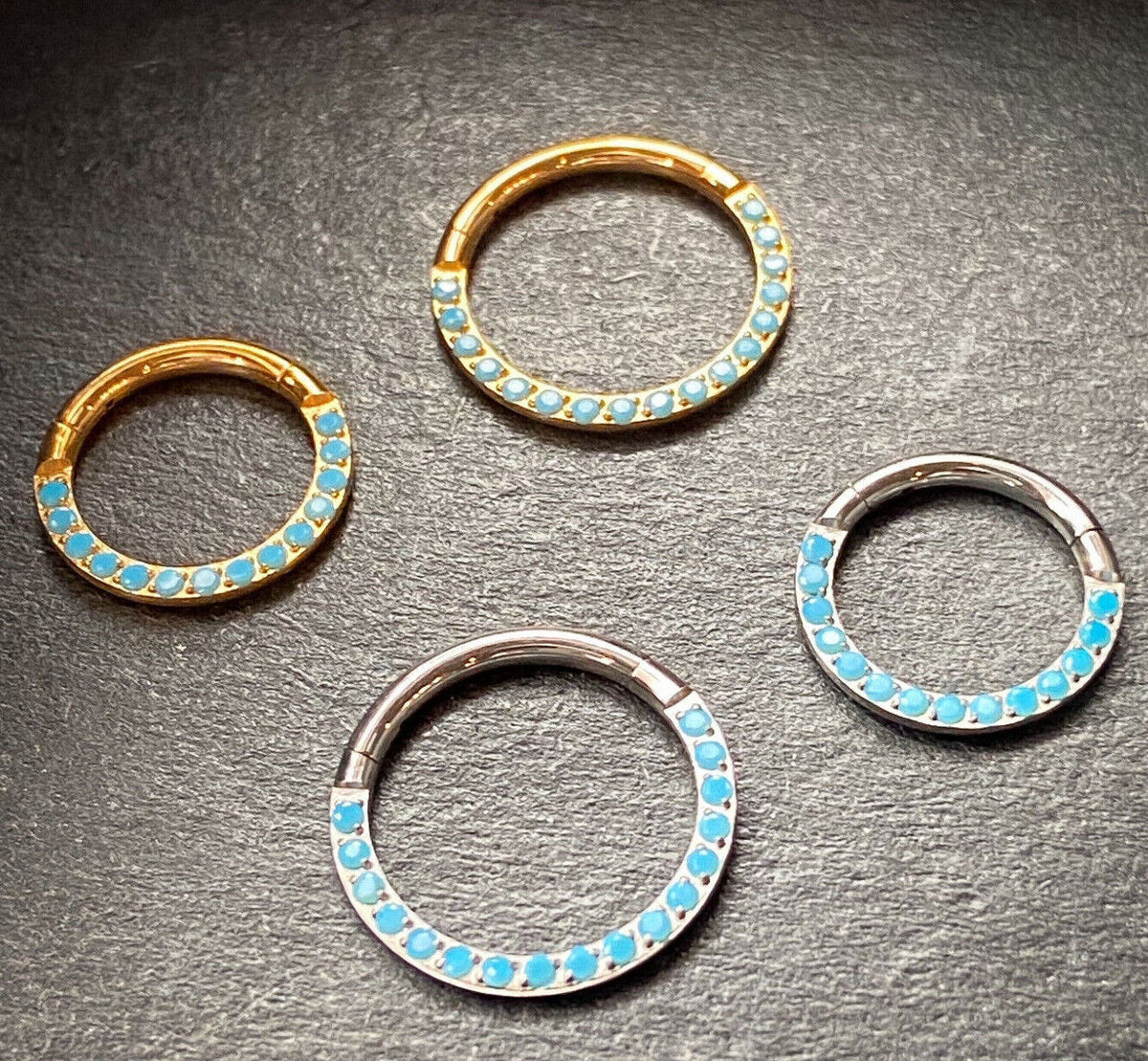 1pc Titanium Hinged Segment Ring Front Turquoise Septum Hoop Helix Daith Jewelry