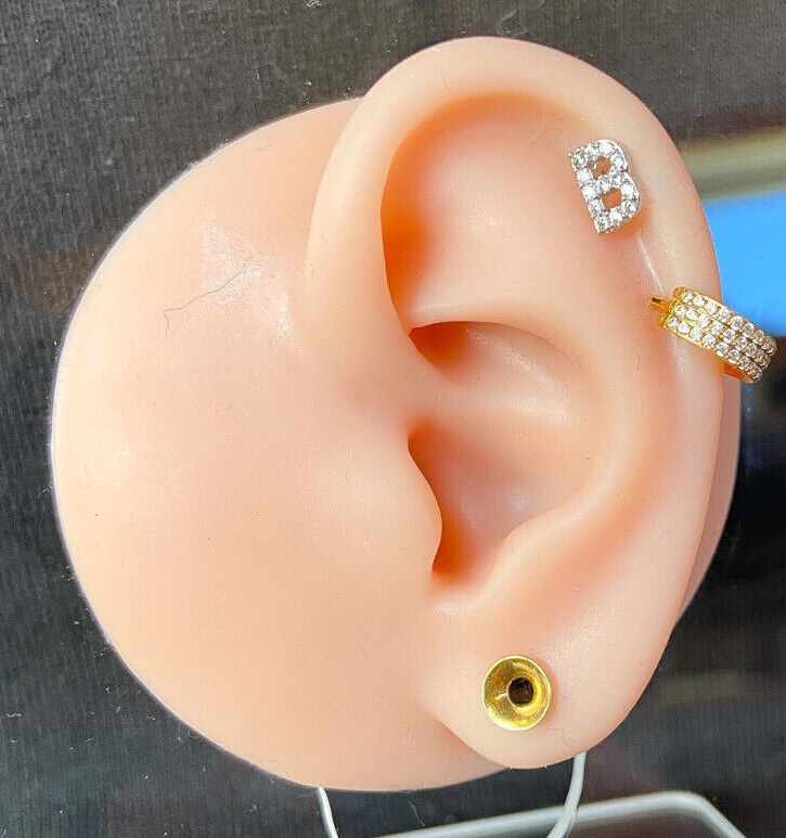 1pc Gem Paved Initial Surgical Steel Tragus Ring Cartilage Stud Body Jewelry
