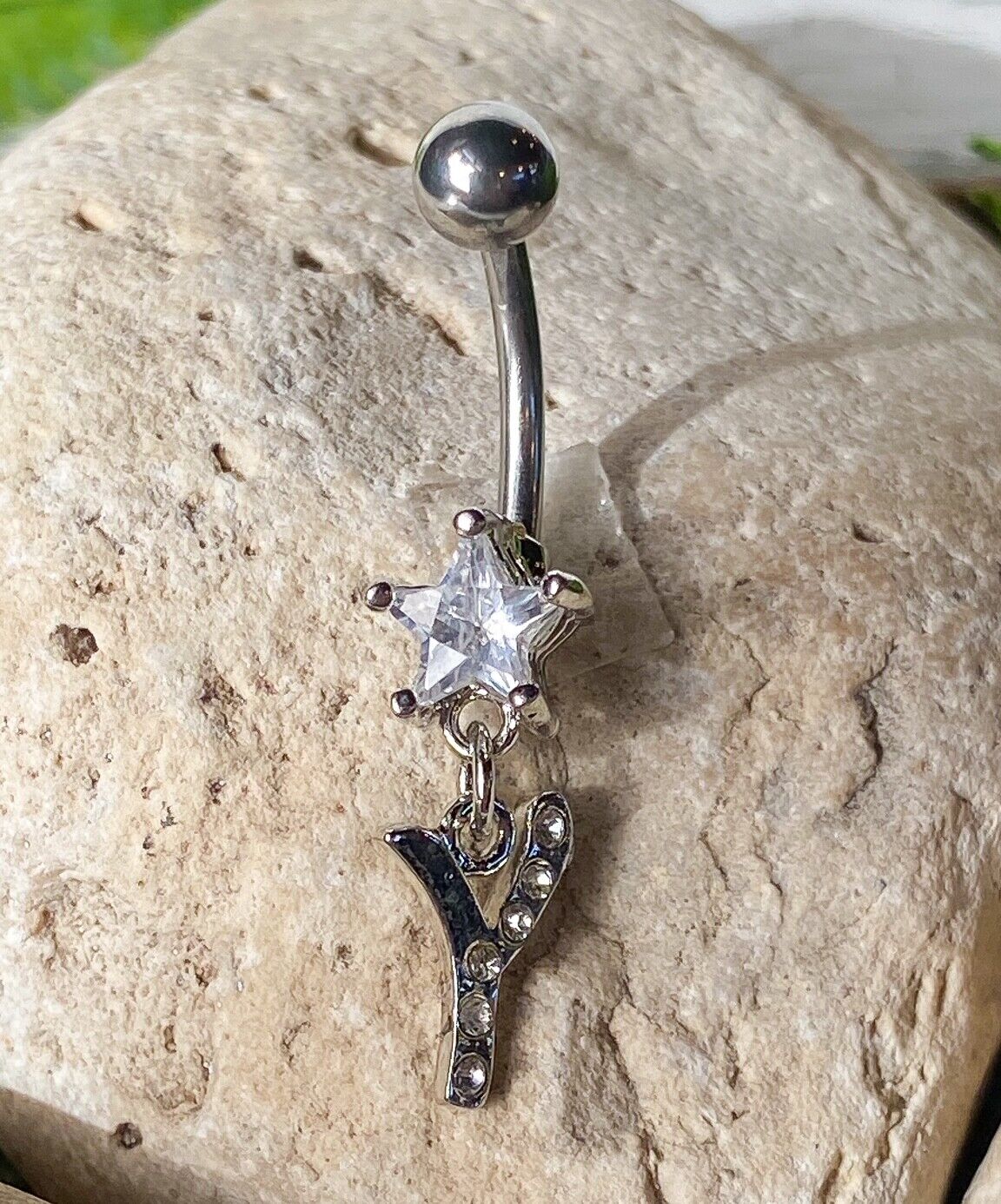 1pc Initial "Metro" Clear Gem Belly Ring Navel Pierced Naval Piercing Letter (Initial: Y)