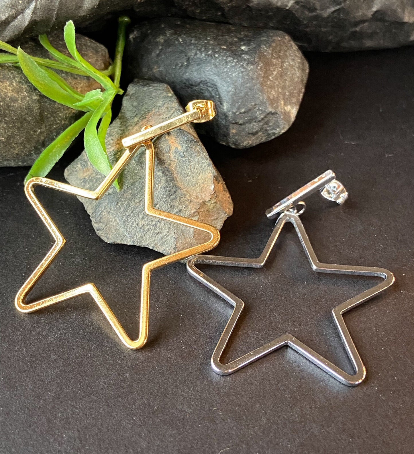 PAIR of Bar & Star Dangle 20g Earrings Studs Stainless Steel