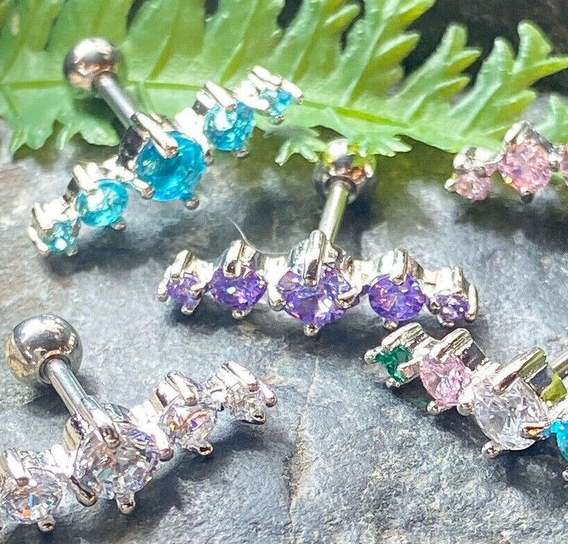 1pc Prong Set Journey Curve Gem Tragus Helix Cartilage Ring 16g 1/4" 6mm Jewelry