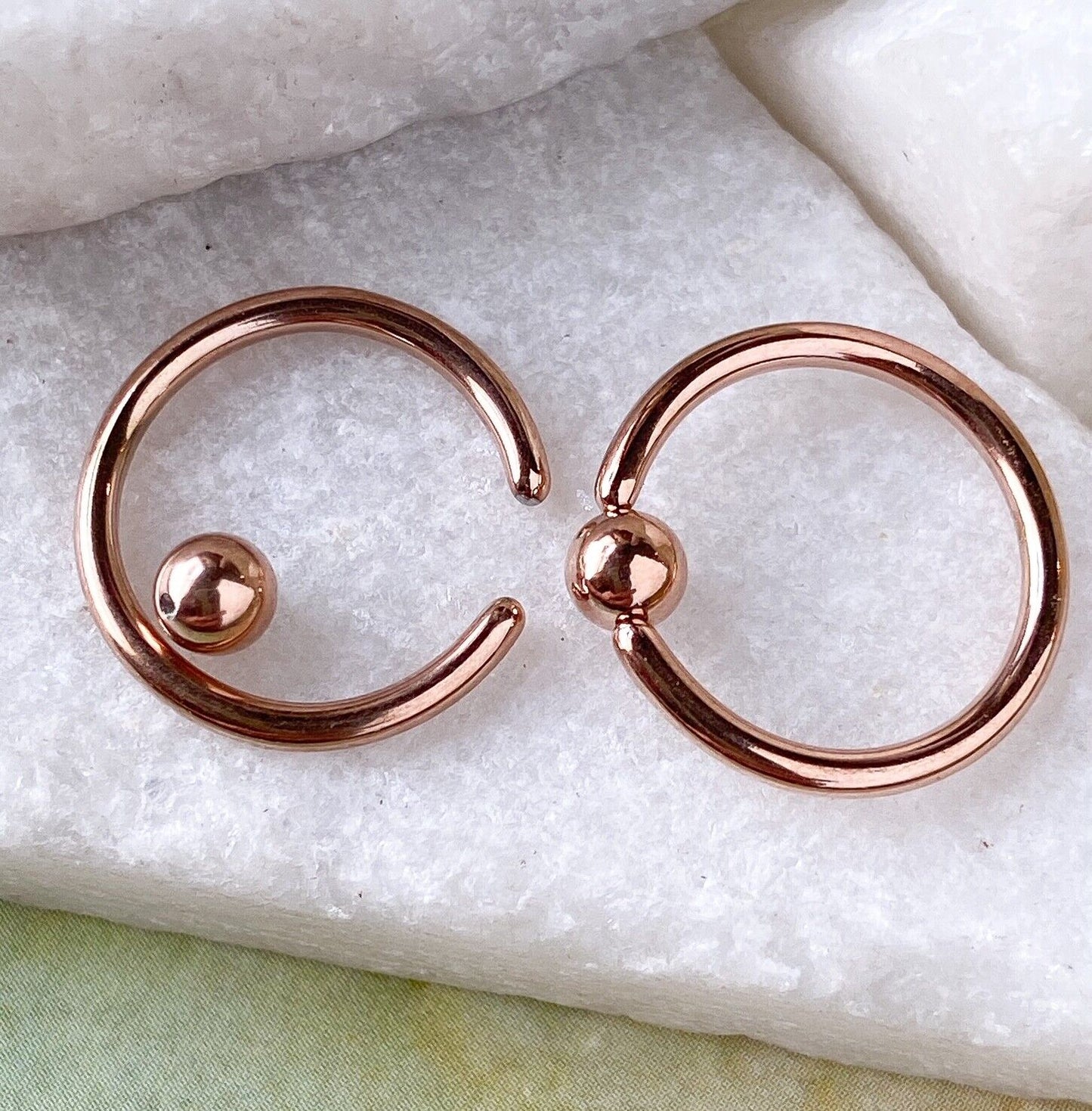 PAIR Rose Gold Captive Bead Rings CBR's Nipple, Septum, Helix, Tragus Piercings