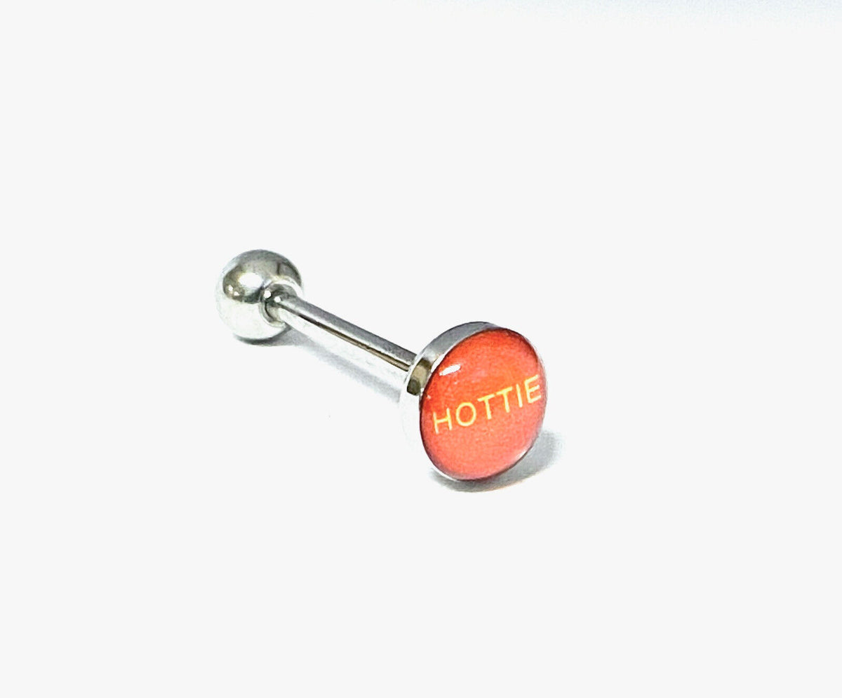 1pc Dome Logo Tongue Ring - choose from Adult Sayings, Sex, Bad Words +more! (Logo Style: Hottie)