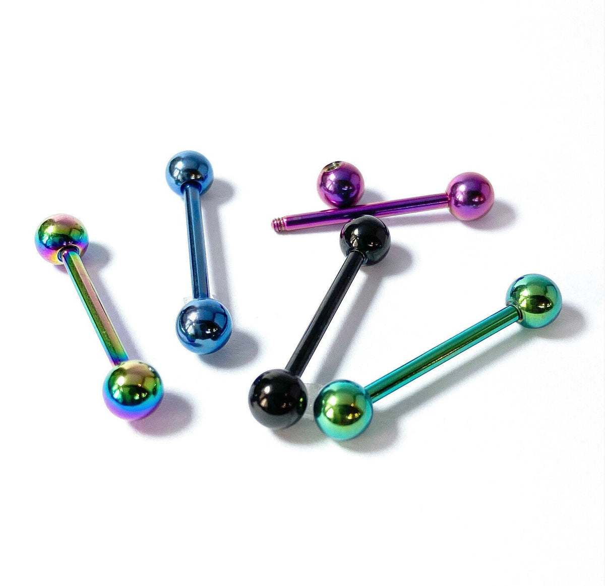 5pc Value Pack Titanium Ion Plated Steel Tongue Rings 14g Tounge Body Jewelry