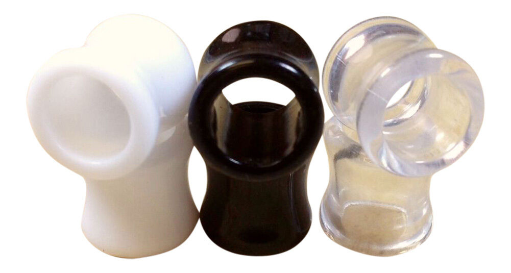 3 PAIR SET - Black,White,Clear Ear Tunnels Plugs Gauges Earlets - up to 30mm! (Gauge (Thickness): 0000g (12 mm))