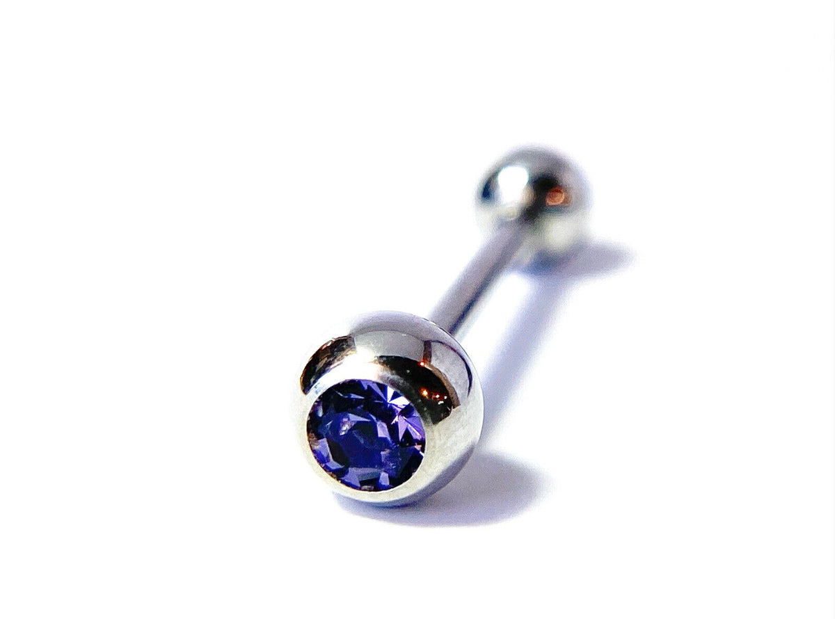 1pc Press-Fit Gem 316L Surgical Steel Barbell Tongue Tounge Ring 14g 5/8" (16mm) (Color: Lavender)