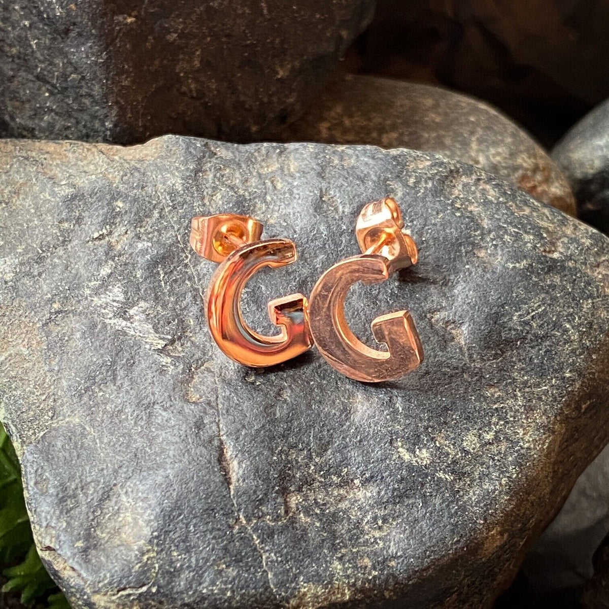PAIR Rose Gold Plated Steel Initial / Alphabet 20g Earrings - A to Z available! (Letter: G)