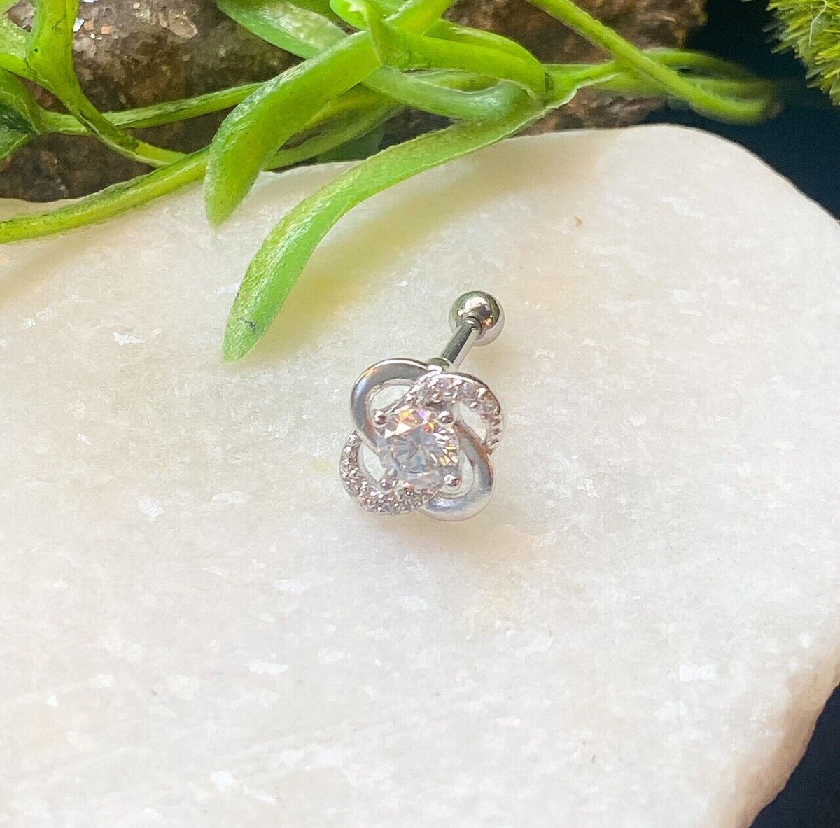 1pc Paved Gem Flower Tragus Cartilage Barbell Stud Body Jewelry Ring 16g 6mm (Color: Silver)