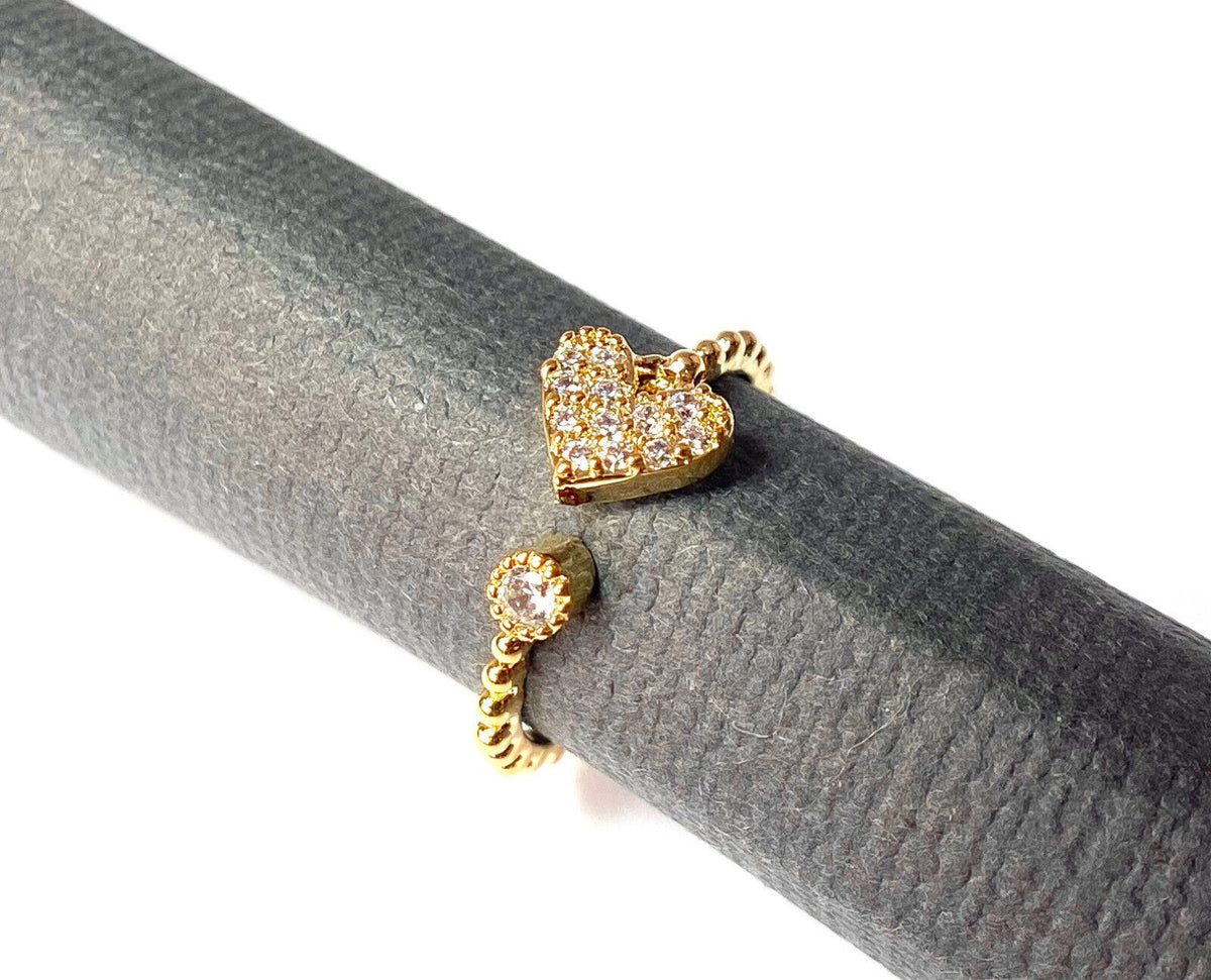 Multi-Paved CZ Gem Heart Adjustable Mid Ring / Toe Ring