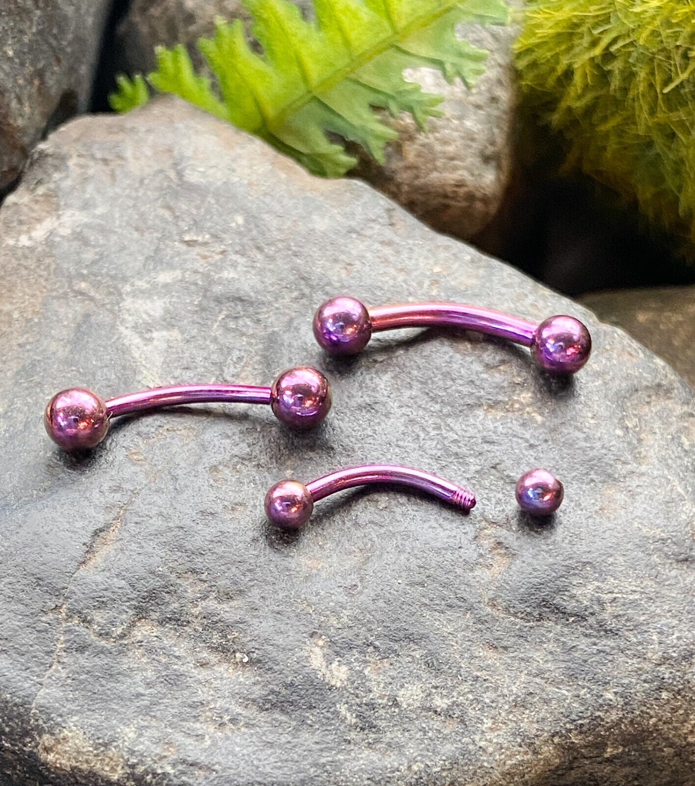 1pc Titanium Ion Plated Surgical Steel Ball Style Curved Barbell / Eyebrow Ring (Color: Purple)