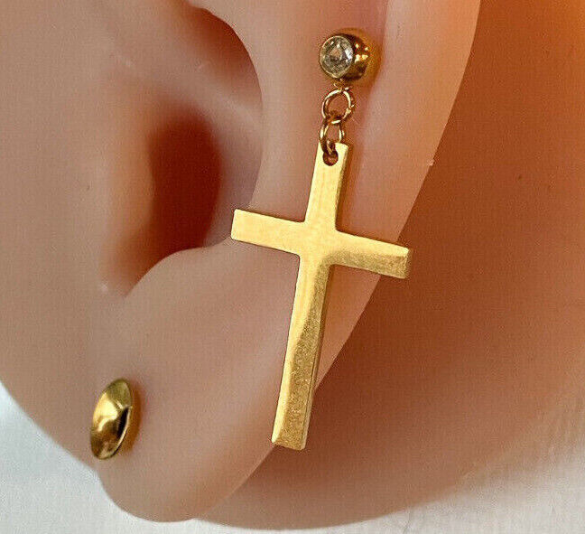 1pc Cross Dangle Tragus Stud Helix Cartilage Ring 16g 1/4"- choose your color (Color: Gold)