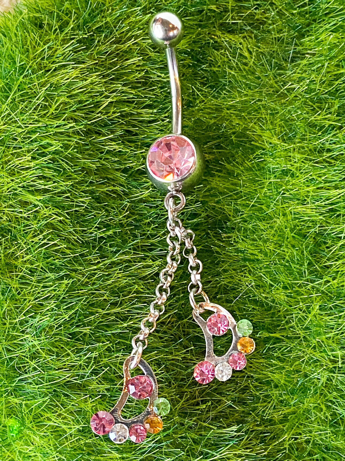 Feet Multicolor Gem Chain Dangle Belly Ring Navel Piercing Pierced Naval