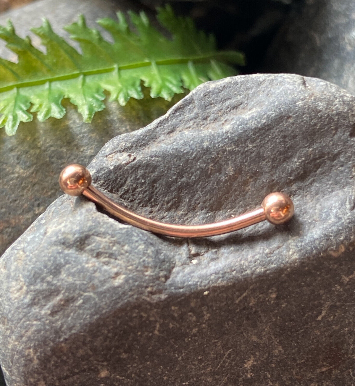 1pc Snake Eye Piercing Curved Barbell Tongue or Eyebrow Ring PVD Plated Balls (Color: Rose Gold)