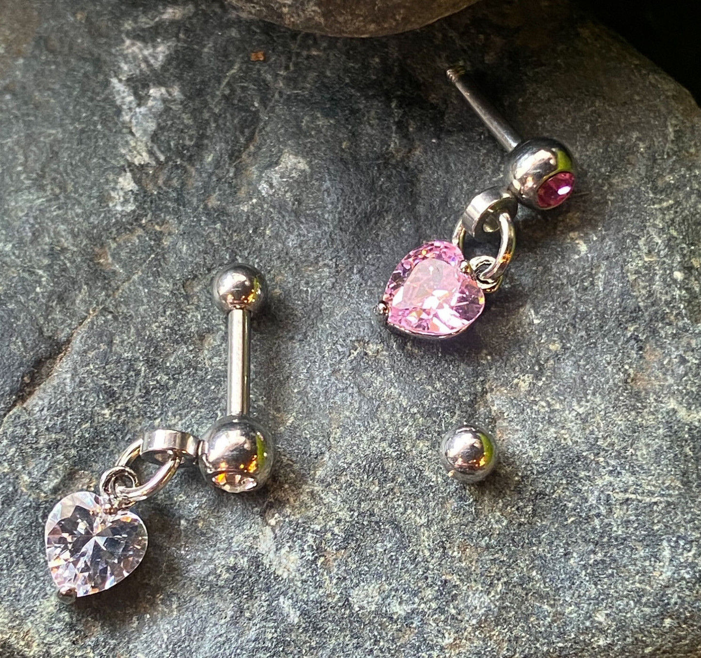 1pc Crystal Heart Dangle Tragus Helix Cartilage Ring 16g 1/4"- choose your color