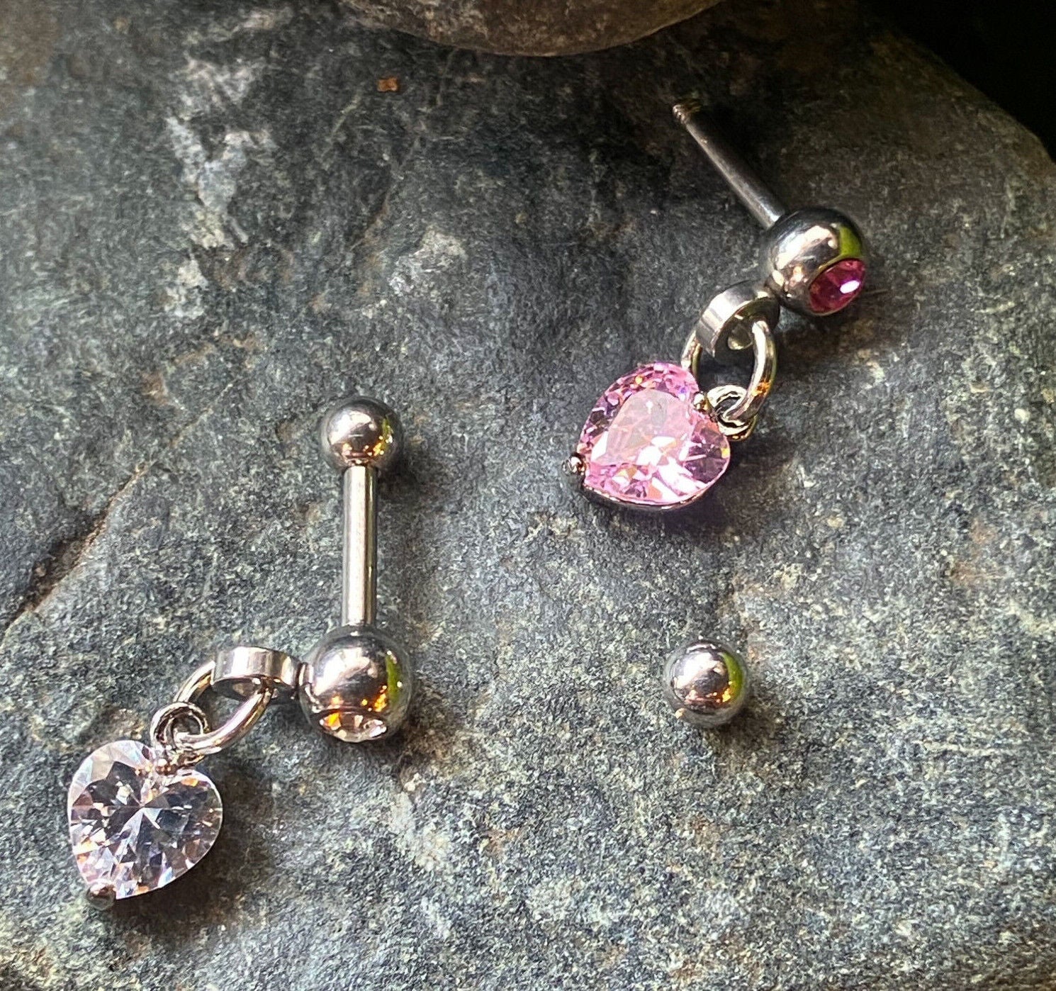1pc Crystal Heart Dangle Tragus Helix Cartilage Ring 16g 1/4"- choose your color