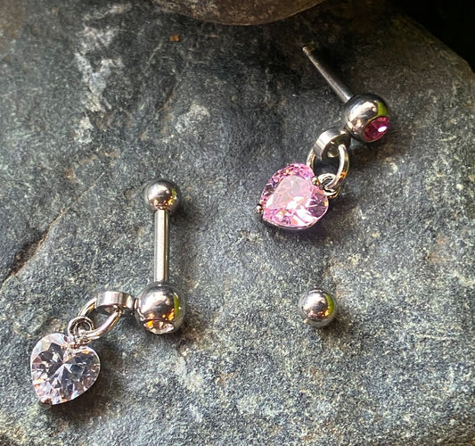 1pc Crystal Heart Dangle Tragus Helix Cartilage Ring 16g 1/4"- choose your color