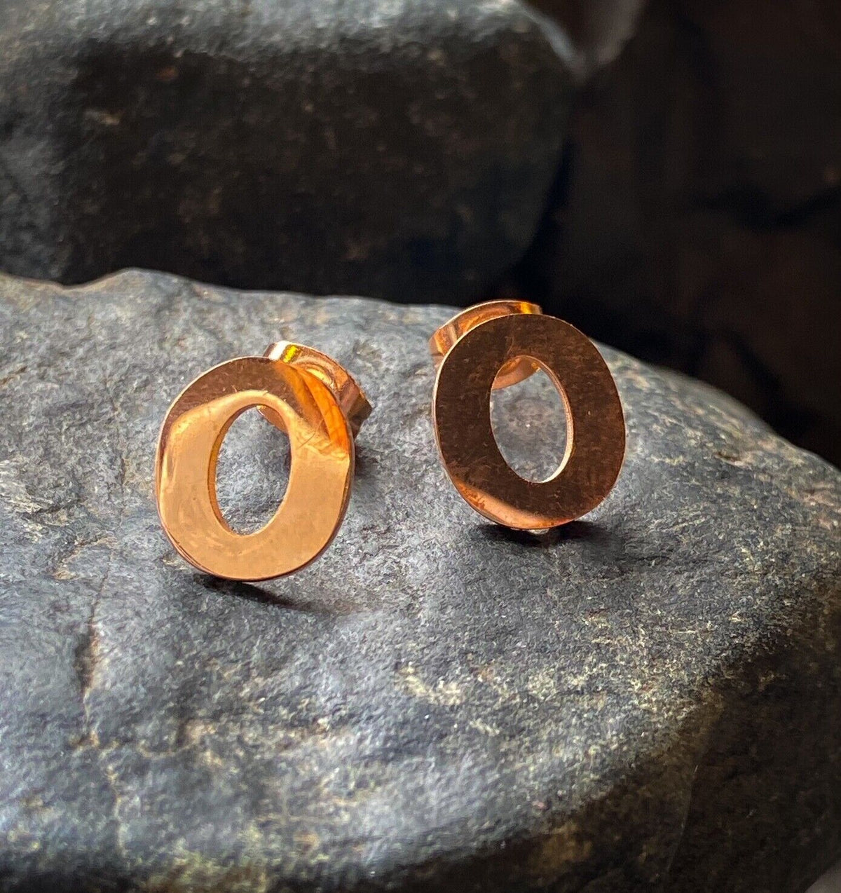 PAIR Rose Gold Plated Steel Initial / Alphabet 20g Earrings - A to Z available! (Letter: O)