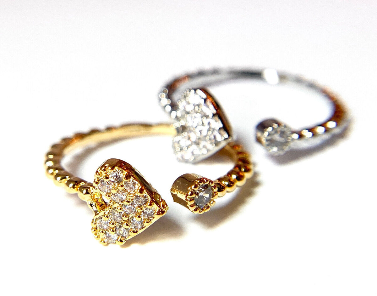 Multi-Paved CZ Gem Heart Adjustable Mid Ring / Toe Ring